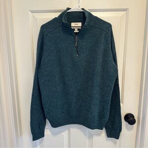 MARKS & SPENCER MENS LAMBSWOOL GREEN 1/4 ZIP Sweater Size Large